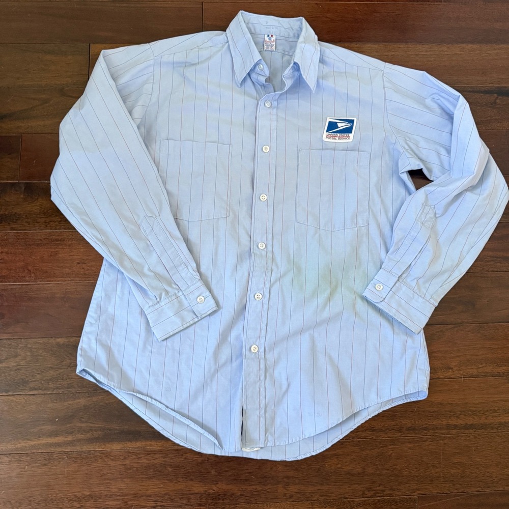 VTG Flying Cross USPS Postal Uniform Shirt 16 1/2 Blue Stripe Long Sleeve USA